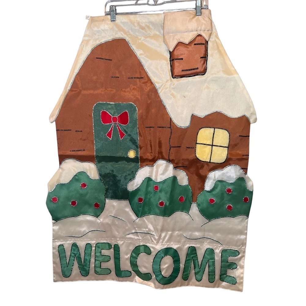 Large Vtg Gingerbread House Garden Flag Christmas Double Sided Cutaway  29‎ x 37 - Picture 4 of 4
